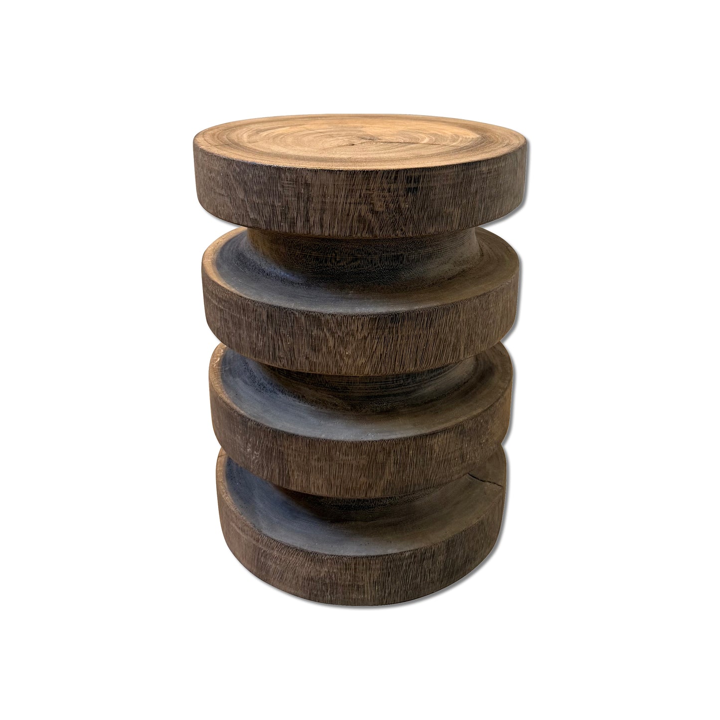 Ronde bijzettafel in massief bruin hout - Deuxamis