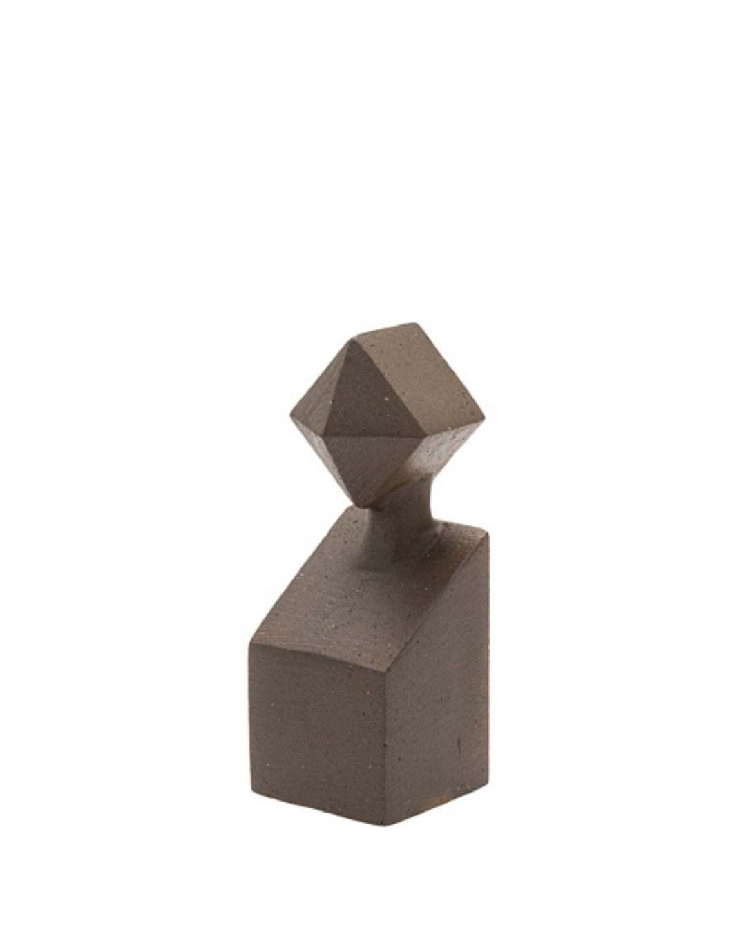 Geometrisch keramisch beeld in bruin - Deuxamis