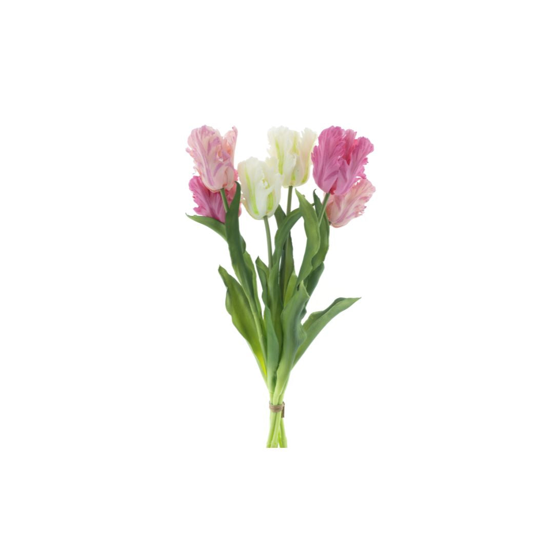 Roze en crèmekleurige zijden tulpen - Deuxamis