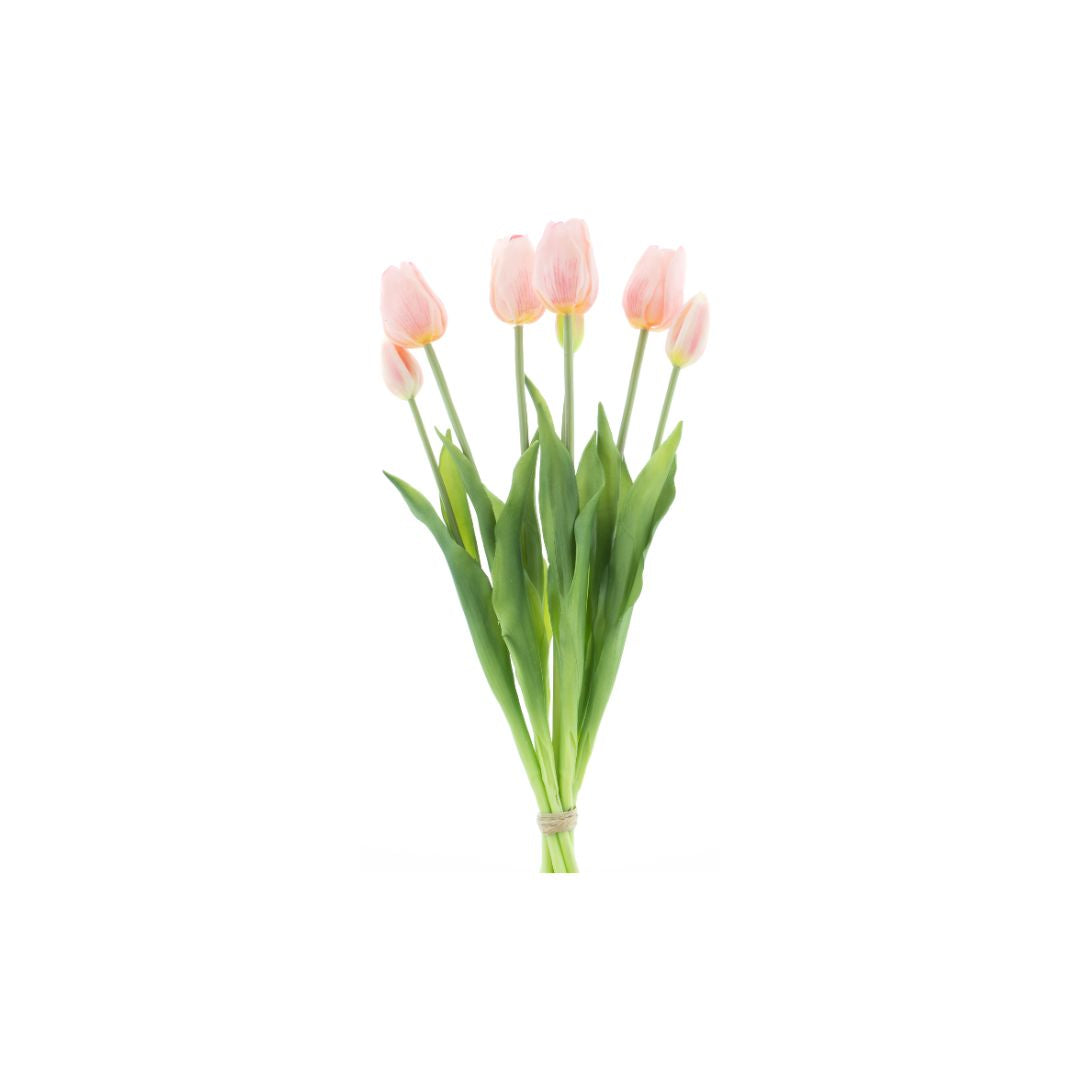 Roze zijden tulpen in groene bladeren - Deuxamis