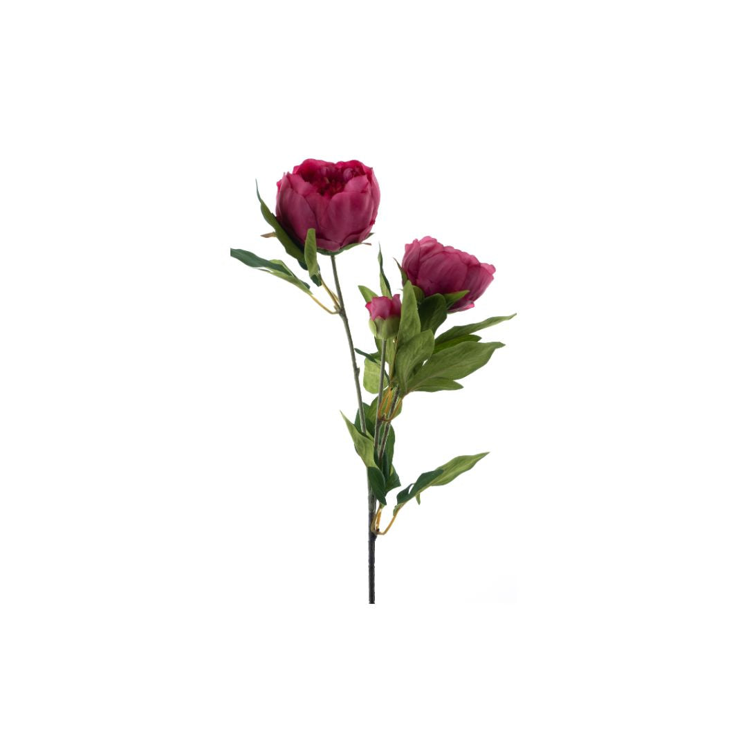 Zijden pioen spray fuchsia met bladeren - Deuxamis